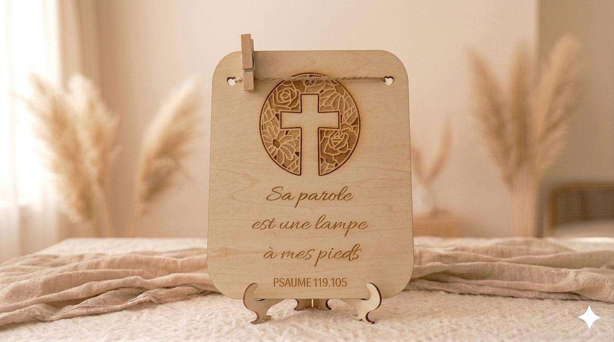 ✝️ Chevalet spirituel en Bois –  « Sa parole est une lampe … »