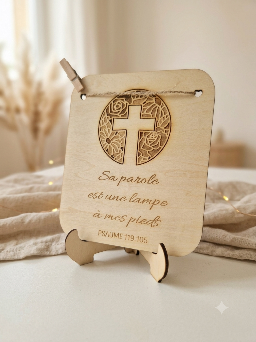 ✝️ Chevalet spirituel en Bois –  « Sa parole est une lampe … »