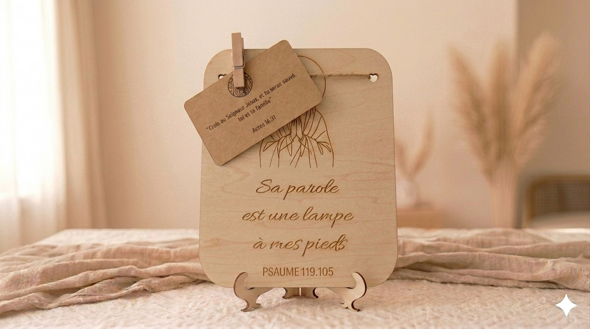 ✝️ Chevalet spirituel en Bois –  « Sa parole est une lampe … »