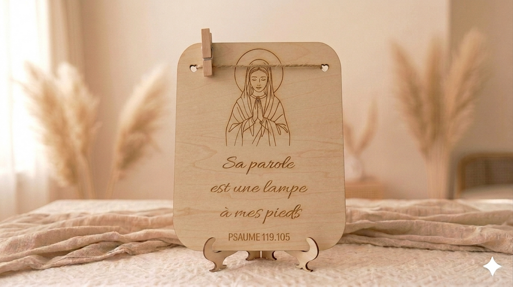 ✝️ Chevalet spirituel en Bois –  « Sa parole est une lampe … »